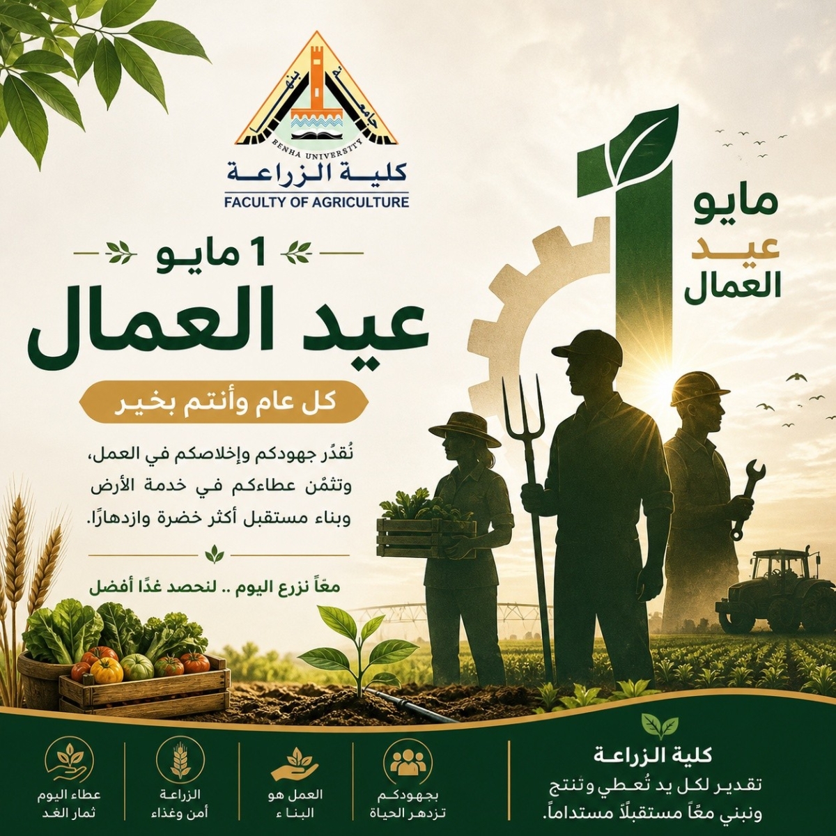 كلية الزراعة – جامعة بنها تهنئكم بعيد العمال