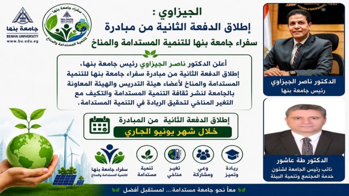 إطلاق الدفعة الثانية من مبادرة سفراء جامعة بنها للتنمية المستدامة والمناخ